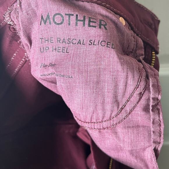 Mother Cotton The Rascal Sliced Up Heel Jeans in Burgundy 25 - Picture 10 of 13